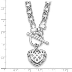 Sterling Silver Rh-plated Polished with Heart Charm Necklace