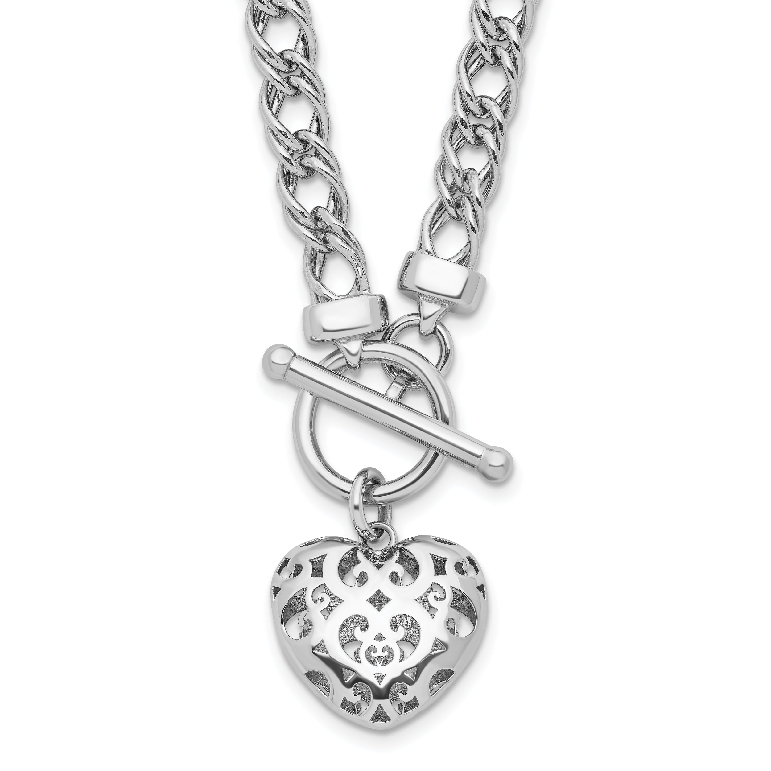 Sterling Silver Rh-plated Polished with Heart Charm Necklace