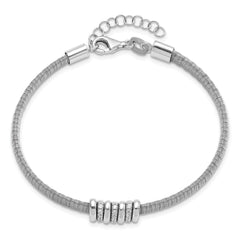 Sterling Silver RH-plated CZ w/1in Safety Chain Flex Bangle