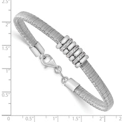 Sterling Silver RH-plated CZ w/1in Safety Chain Flex Bangle