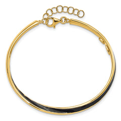 Sterling Silver Gold-tone Blk Enamel w/1in ext Chain Bangle