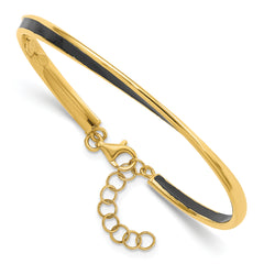 Sterling Silver Gold-tone Blk Enamel w/1in ext Chain Bangle