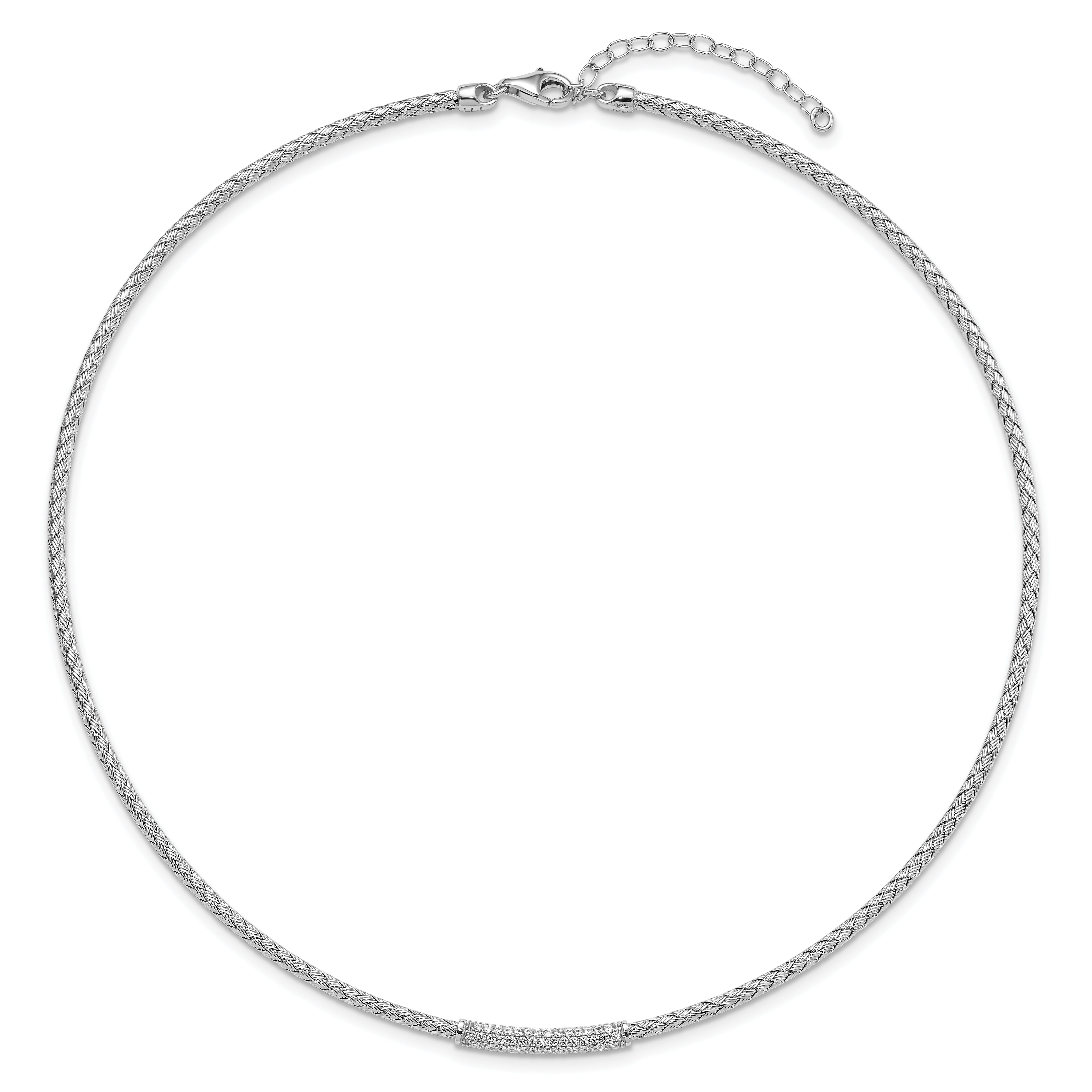 Sterling Silver Rhodium-plated CZ Woven with 2in. ext Necklace