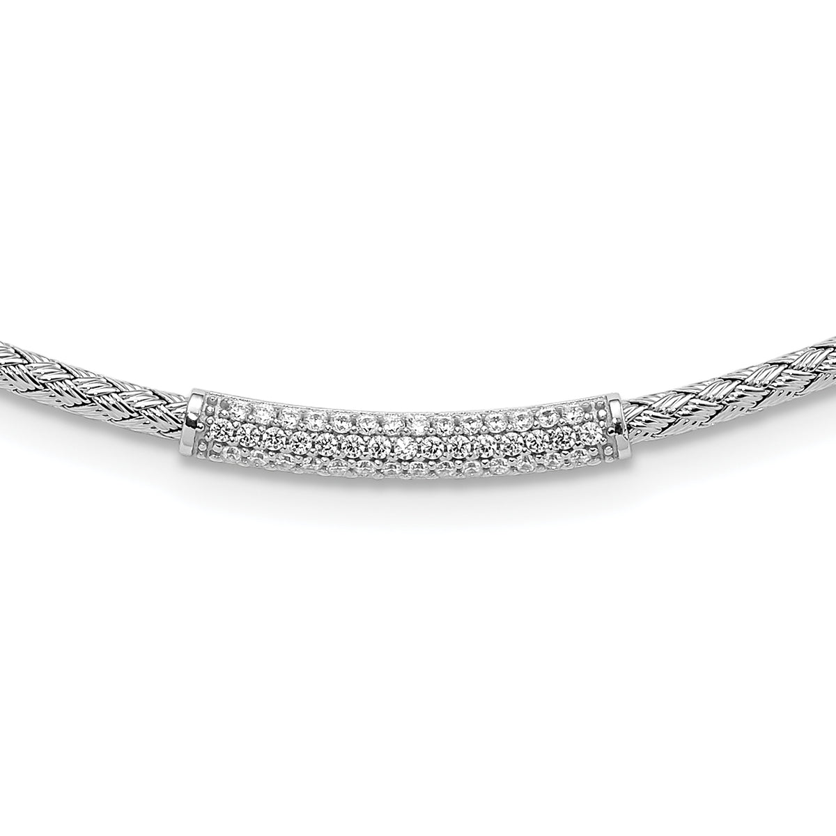 Sterling Silver Rhodium-plated CZ Woven with 2in. ext Necklace