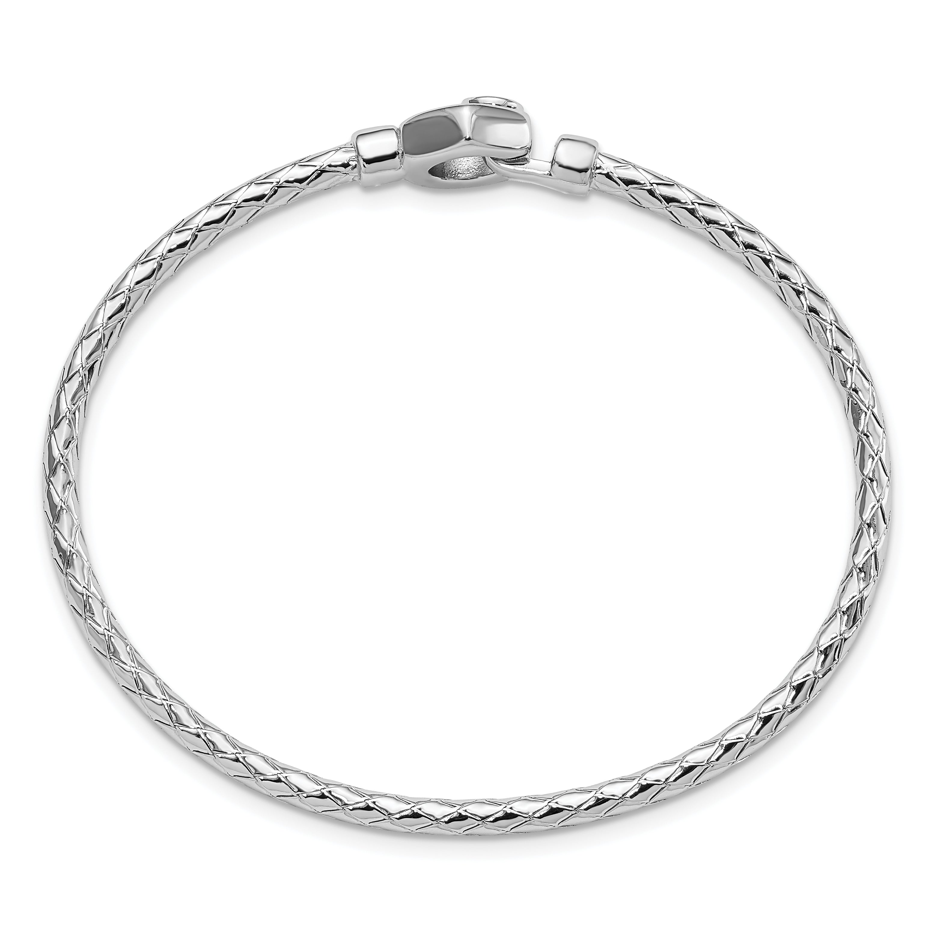 Sterling Silver Rhodium-plated Polished Braid Hook Bangle