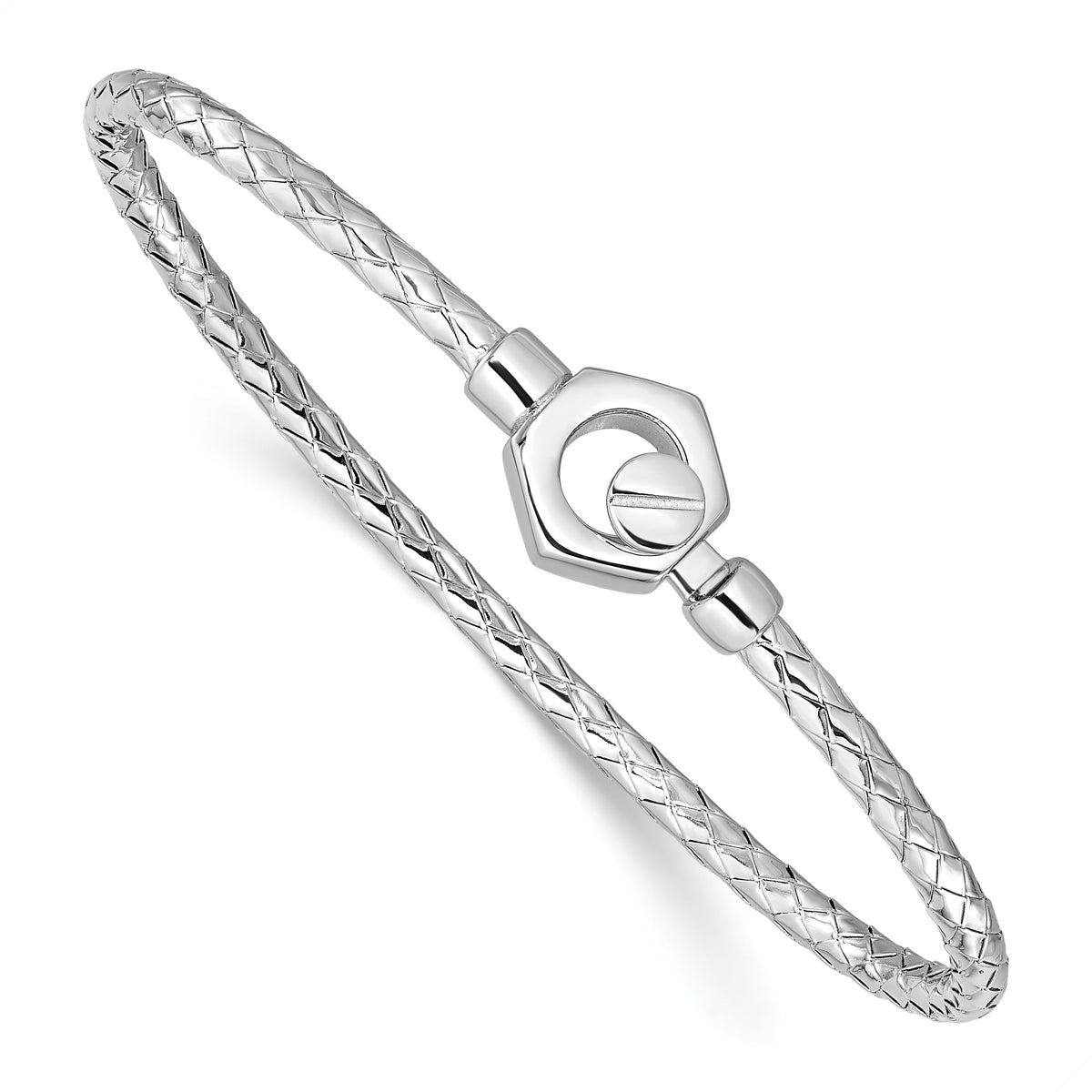 Sterling Silver Rhodium-plated Polished Braid Hook Bangle