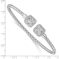 Sterling Silver RH-plated CZ Polished Square Halo Cuff Bangle