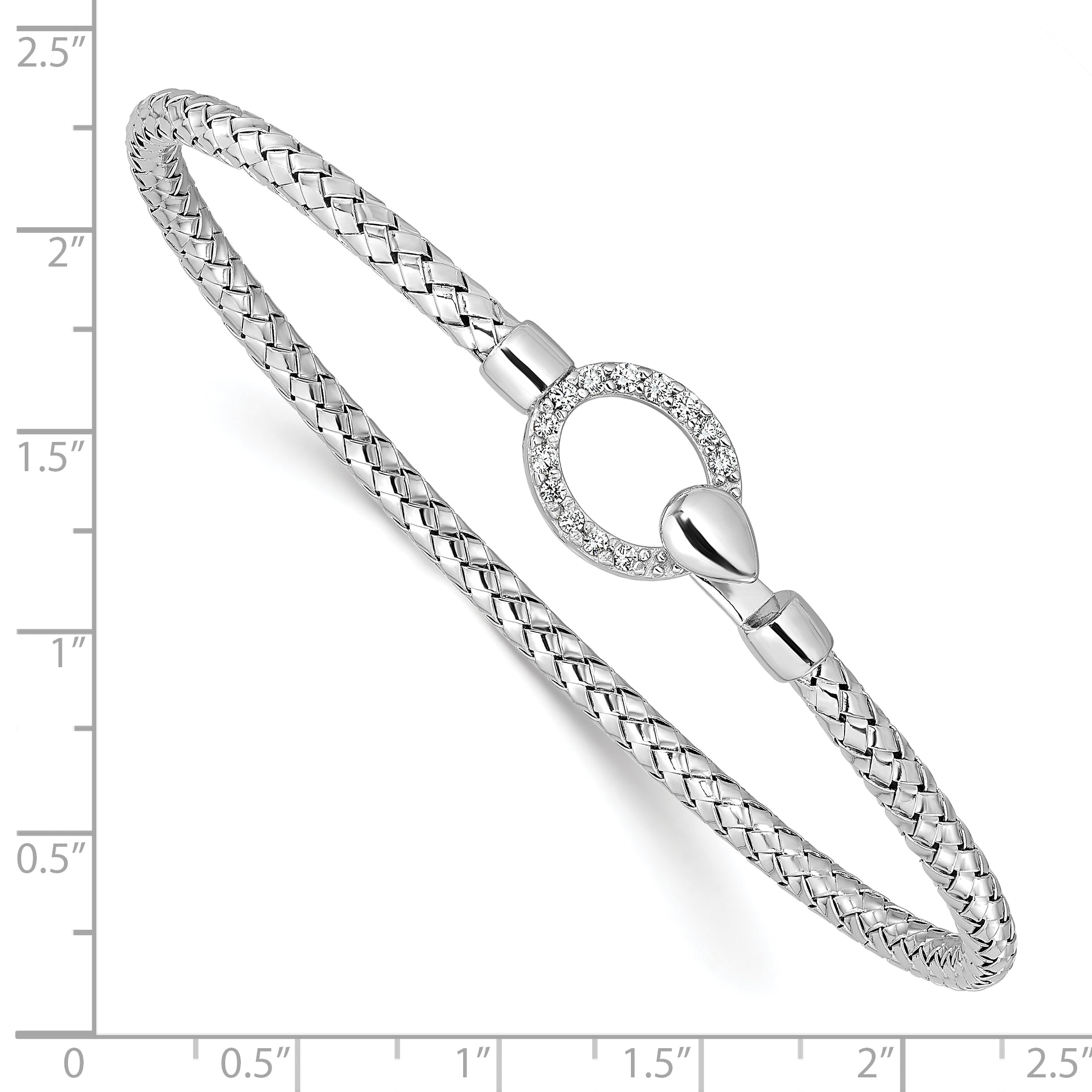 Sterling Silver RH-plated CZ Polished Braided Hook Bangle