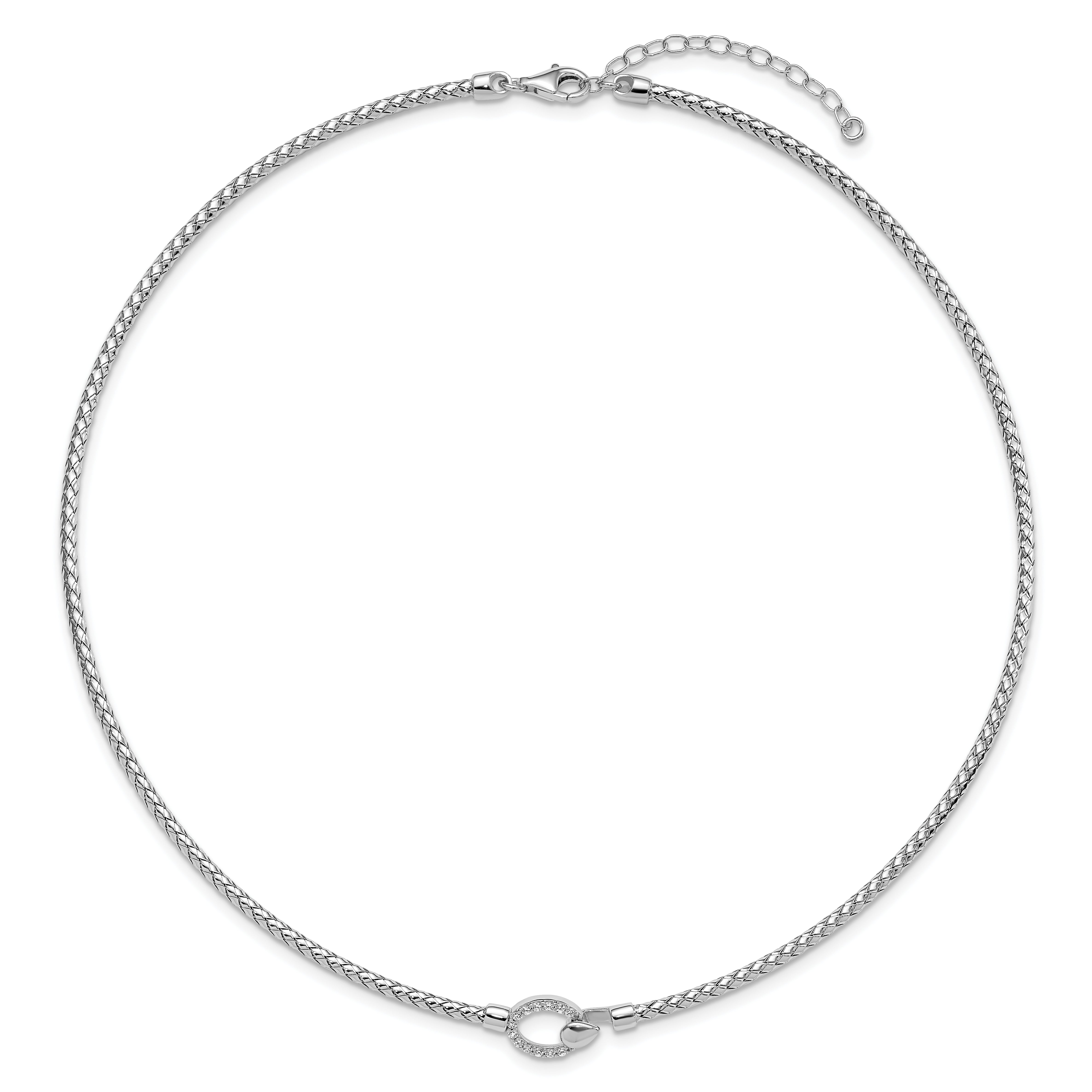 Sterling Silver Rh-plated CZ Polished Braid with 2in. ext Necklace