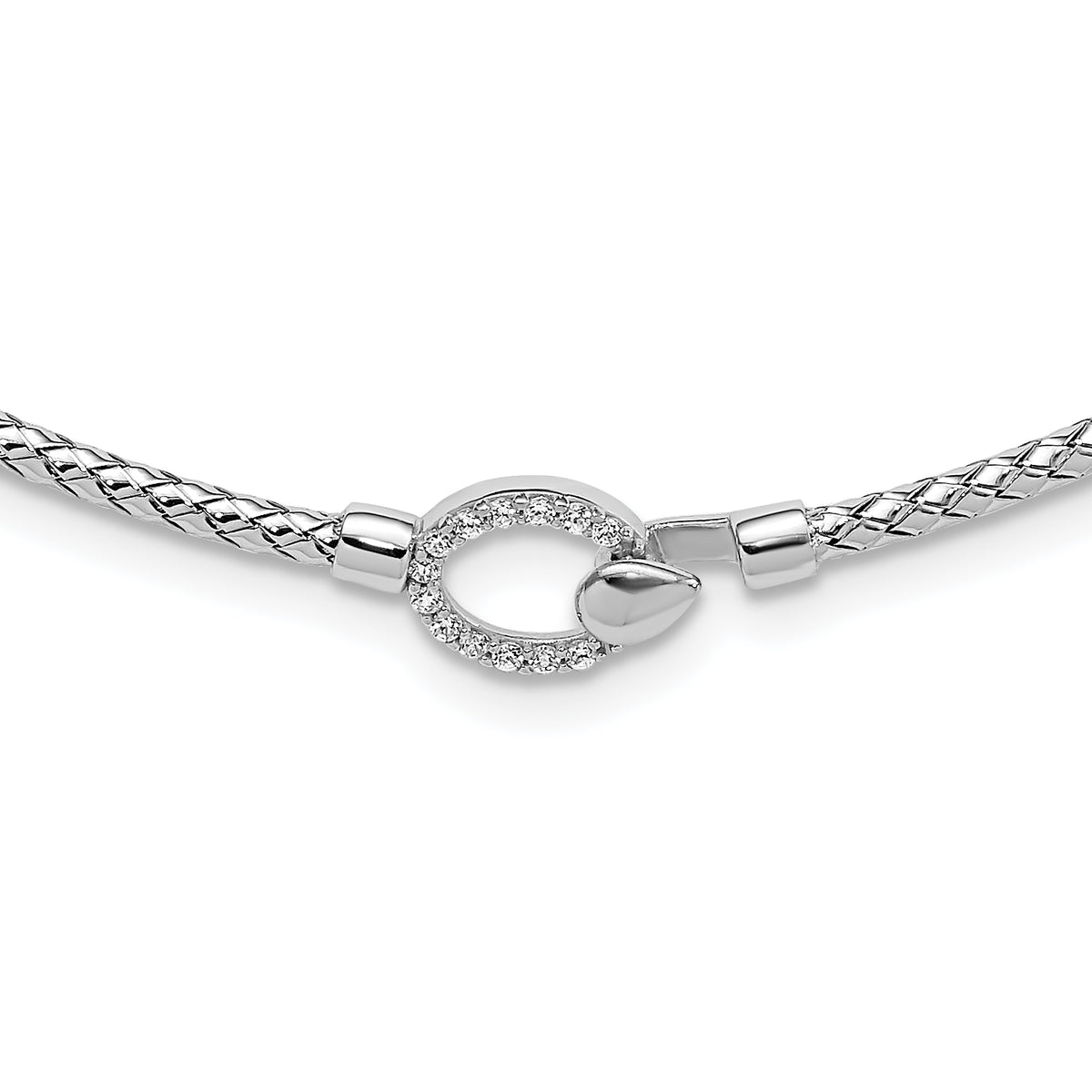 Sterling Silver Rh-plated CZ Polished Braid with 2in. ext Necklace