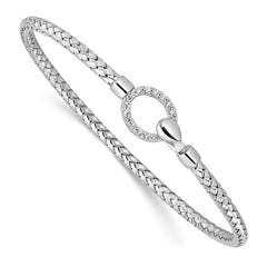 Sterling Silver RH-plated CZ Polished Braided Hook Bangle