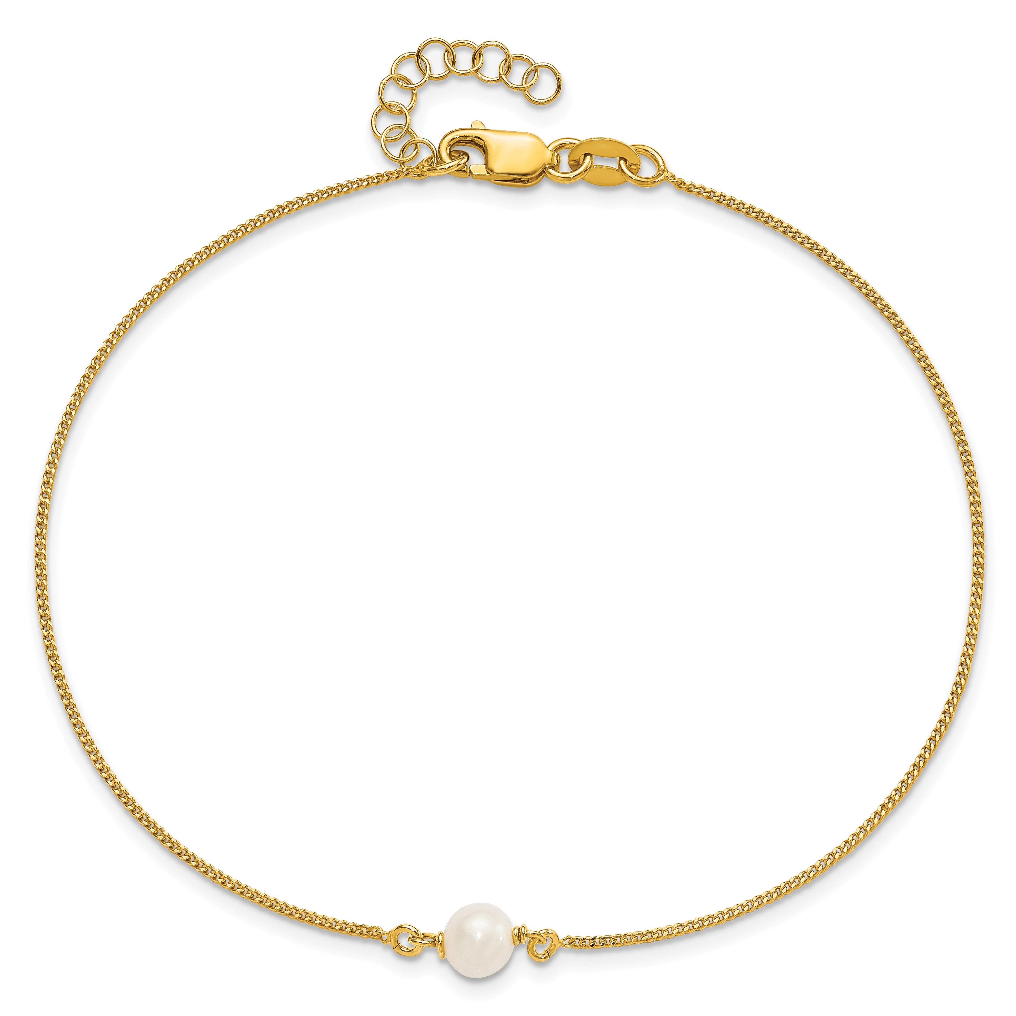 Sterling Silver Gold-tone FWC Pearl 9in. Plus 1in. ext. Anklet