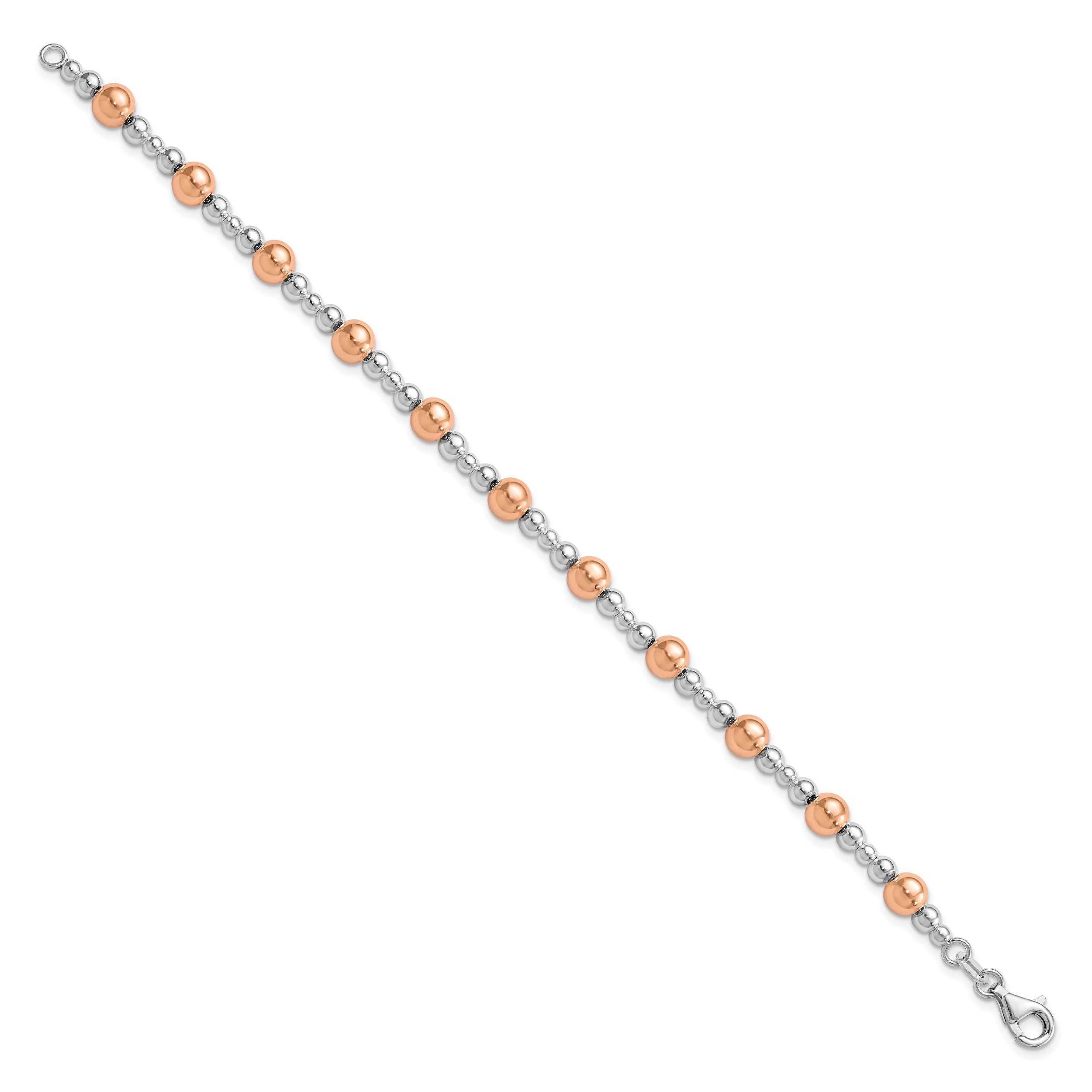 Sterling Silver Rhodium-plated / Rose-tone Beaded Bracelet