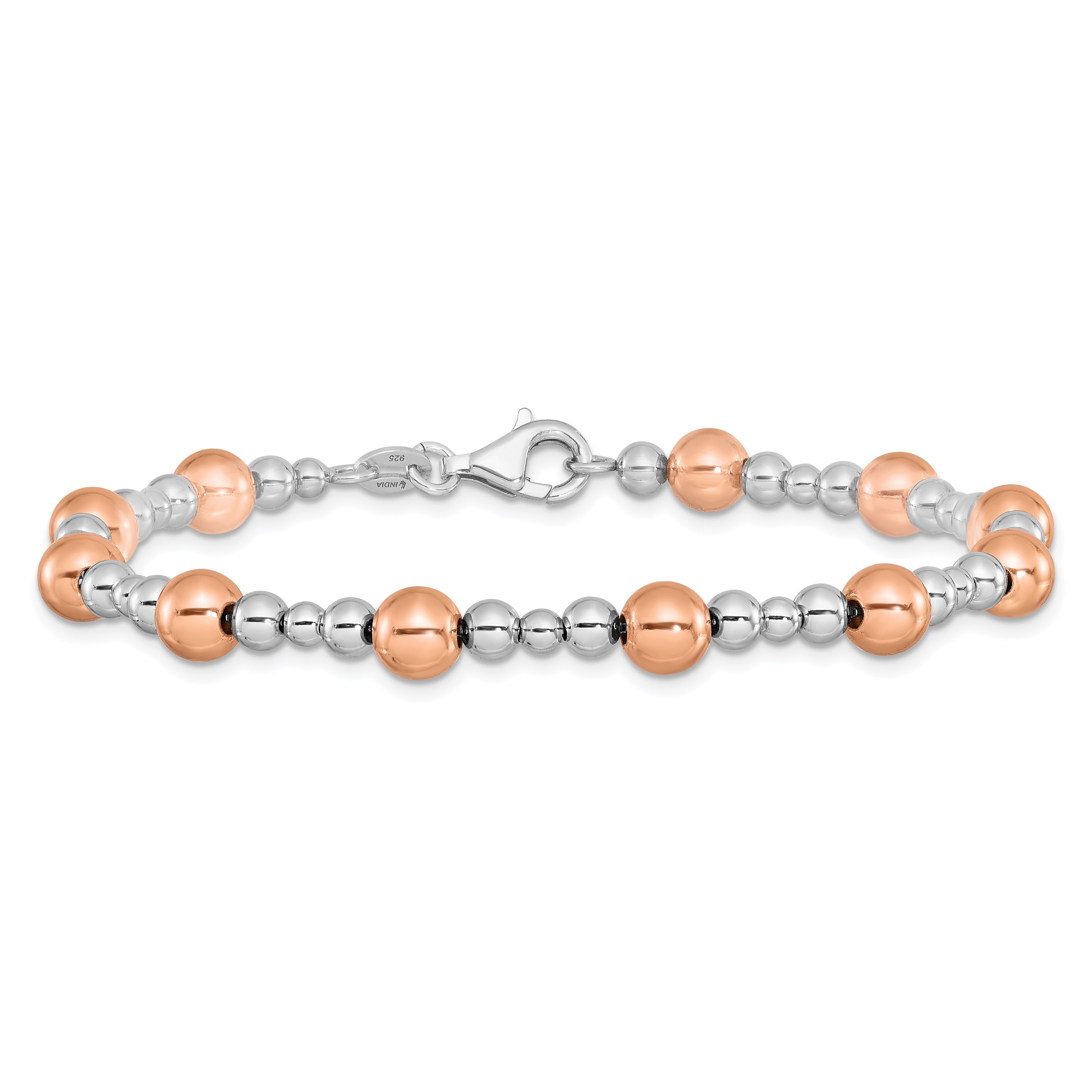 Sterling Silver Rhodium-plated / Rose-tone Beaded Bracelet