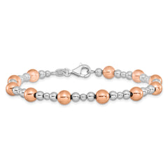 Sterling Silver Rhodium-plated / Rose-tone Beaded Bracelet