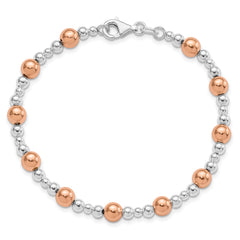 Sterling Silver Rhodium-plated / Rose-tone Beaded Bracelet