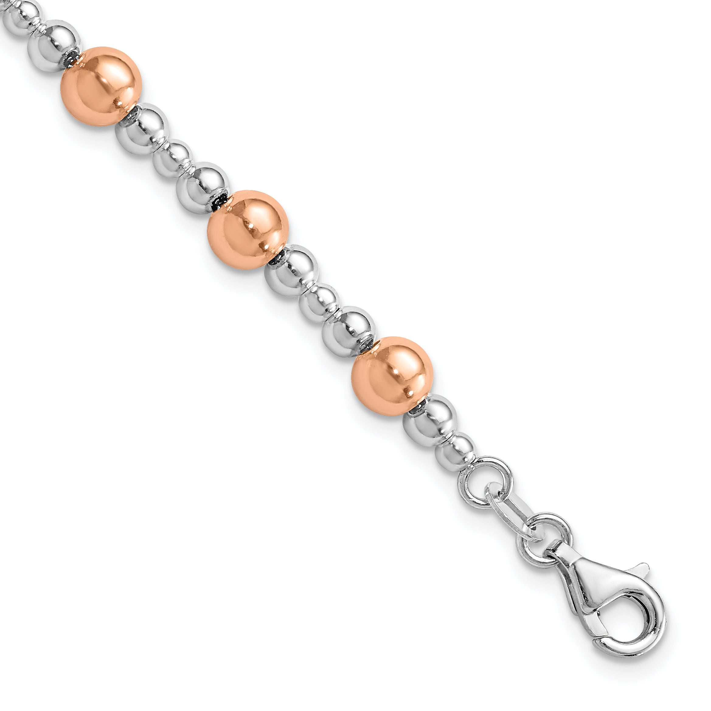 Sterling Silver Rhodium-plated / Rose-tone Beaded Bracelet