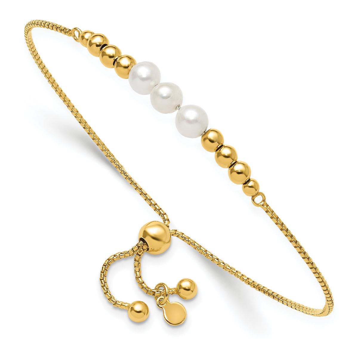 Sterling Silver Gold-plated Polished FWC Pearls Adjustable Bracele