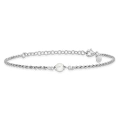 Sterling Silver RH-plated Polished FWC Pearl with 2in ext. Bracele