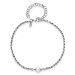 Sterling Silver RH-plated Polished FWC Pearl with 2in ext. Bracele