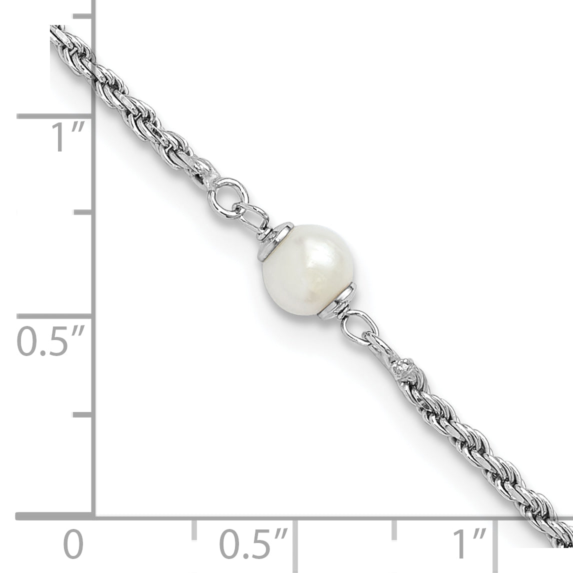 Sterling Silver RH-plated Polished FWC Pearl with 2in ext. Bracele