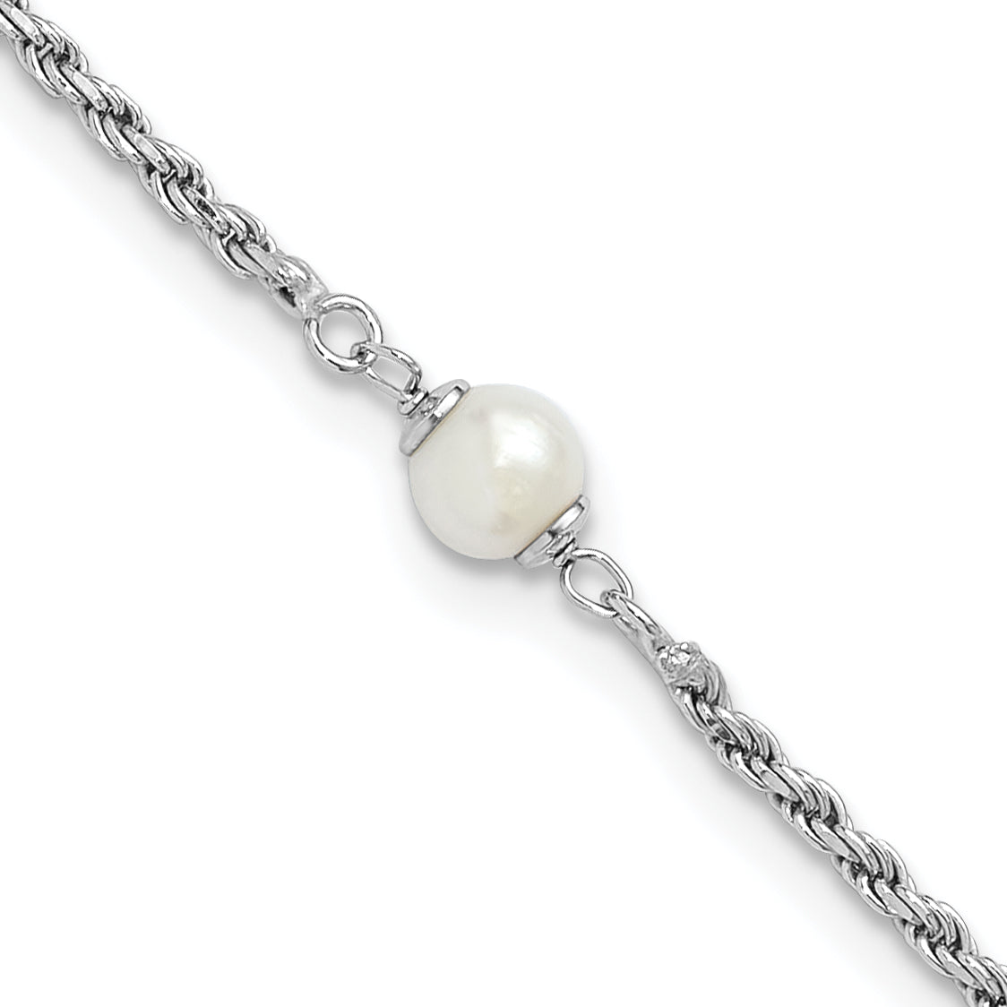 Sterling Silver RH-plated Polished FWC Pearl with 2in ext. Bracele