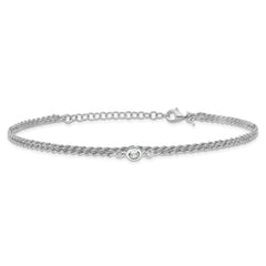 Sterling Silver RH-plated Polished CZ 2-Strand 9 in Plus 1.5in ext