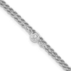 Sterling Silver RH-plated Polished CZ 2-Strand 9 in Plus 1.5in ext