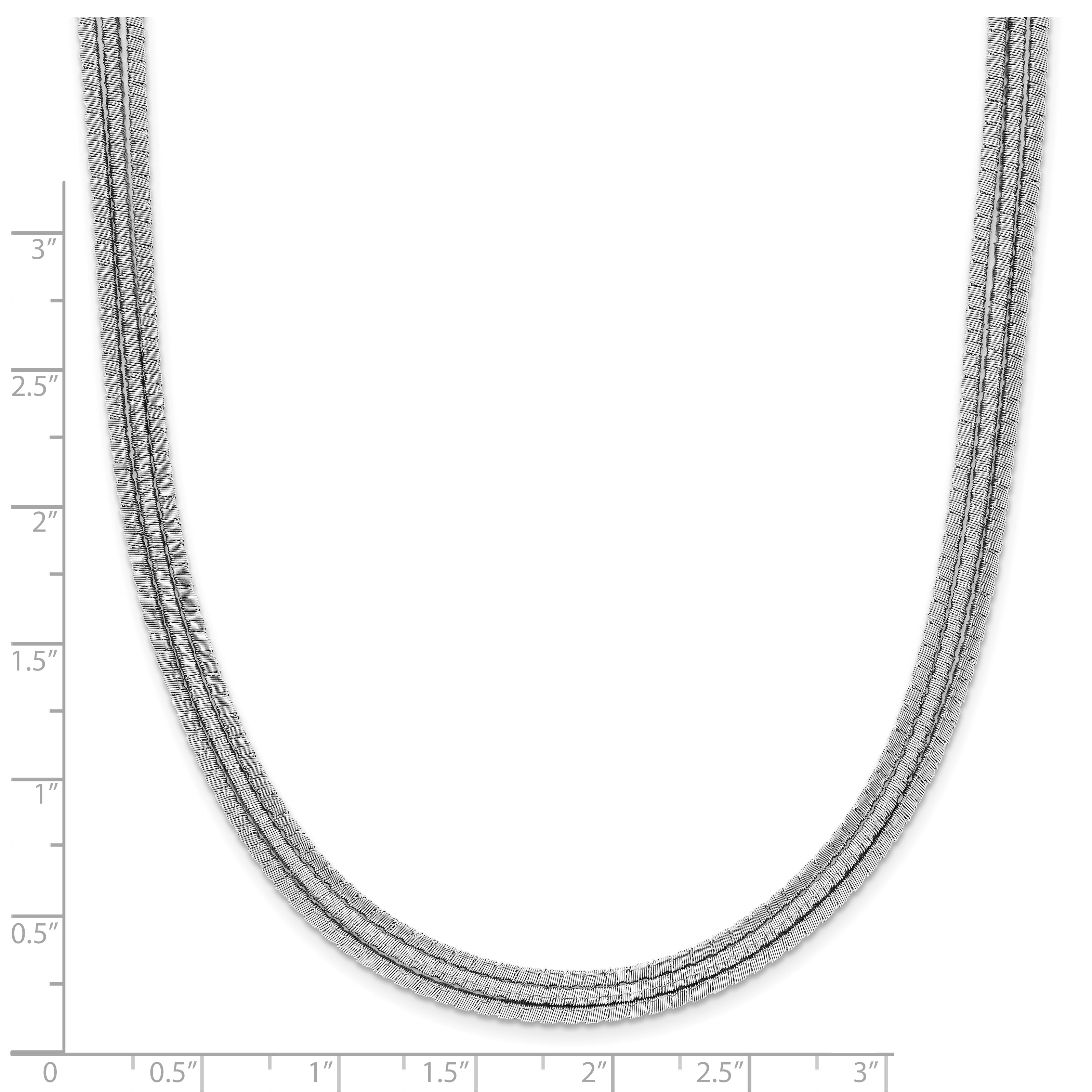 Sterling Silver Rhodium-plated Textured 3-Strand Necklace