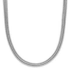 Sterling Silver Rhodium-plated Textured 3-Strand Necklace