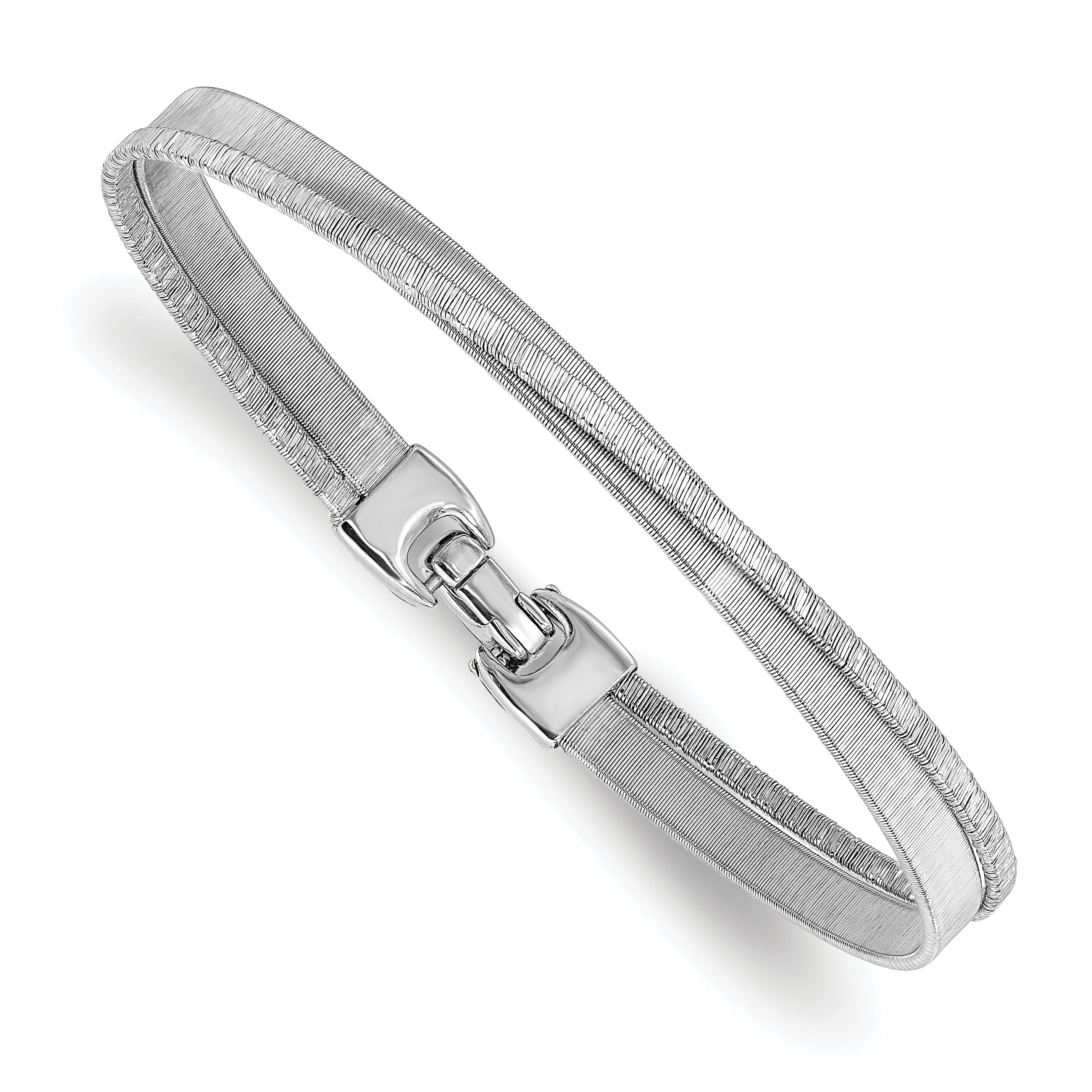 Sterling Silver Rhodium-plated Polished and Textured Bracelet