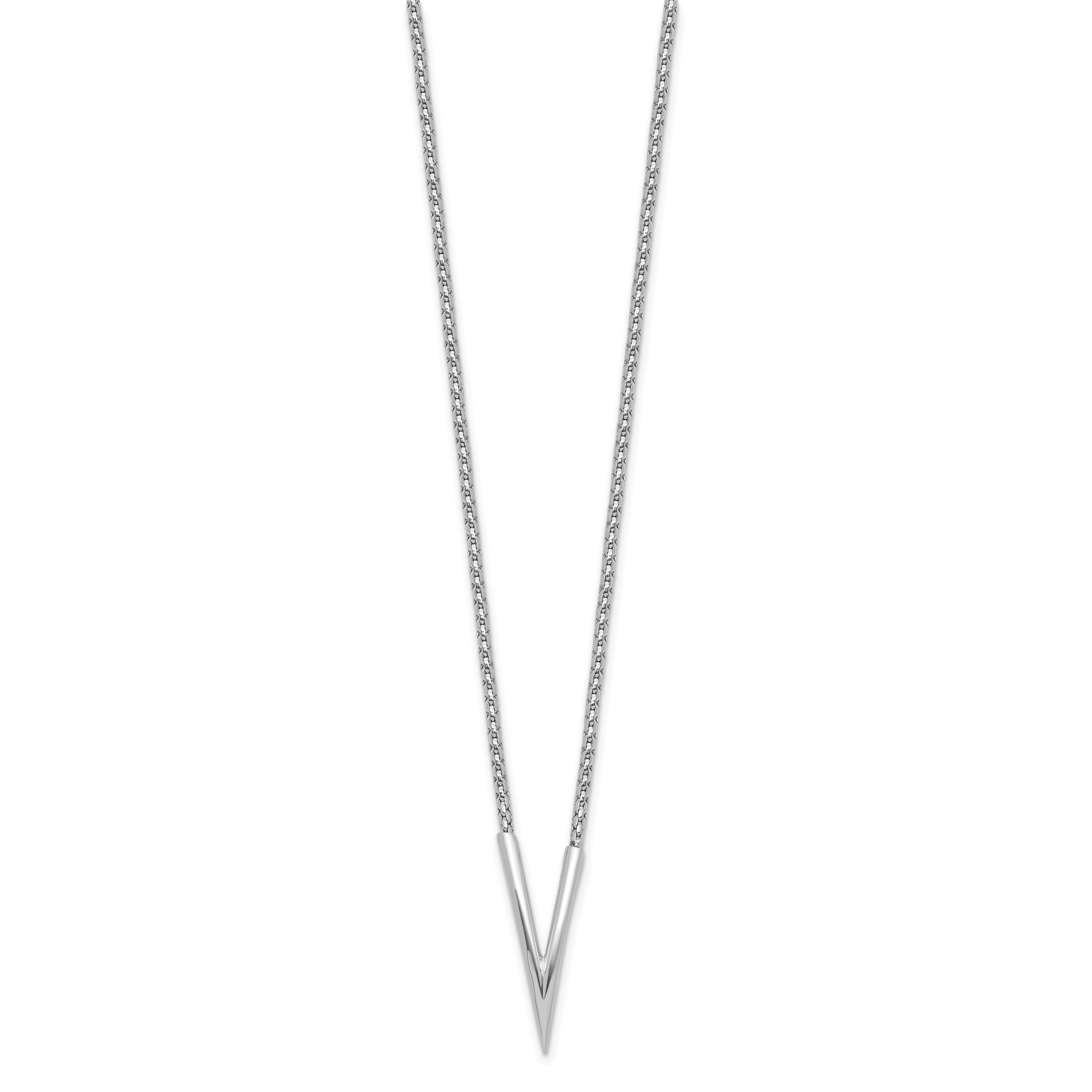 Sterling Silver Rh-plated Polished V with 2in ext. Necklace