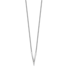 Sterling Silver Rh-plated Polished V with 2in ext. Necklace