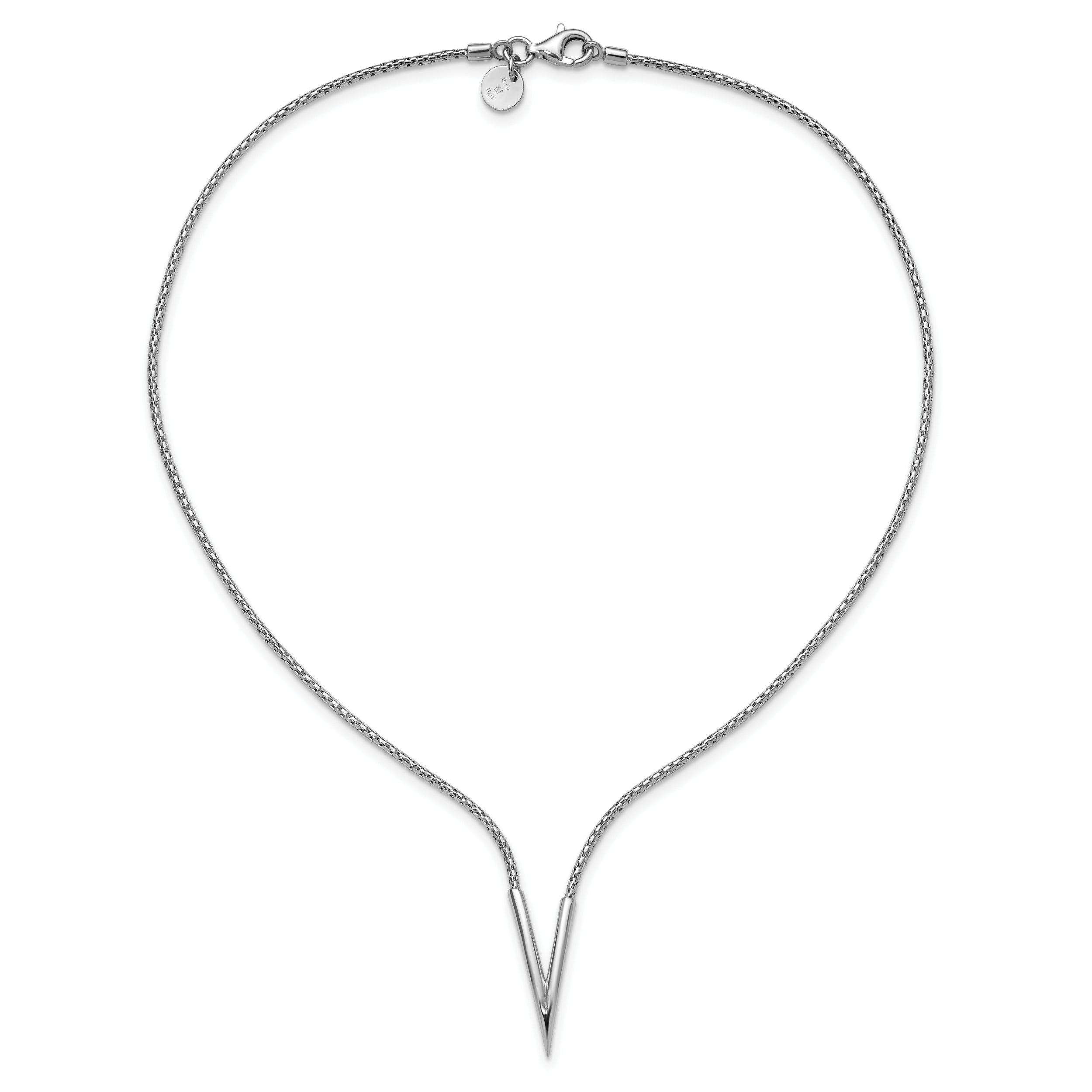 Sterling Silver Rh-plated Polished V with 2in ext. Necklace