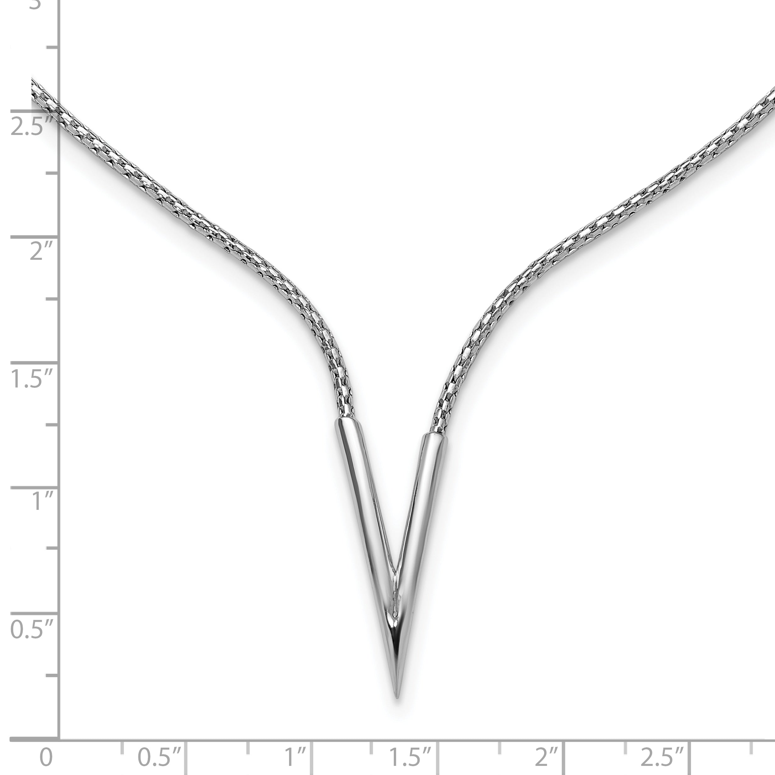 Sterling Silver Rh-plated Polished V with 2in ext. Necklace