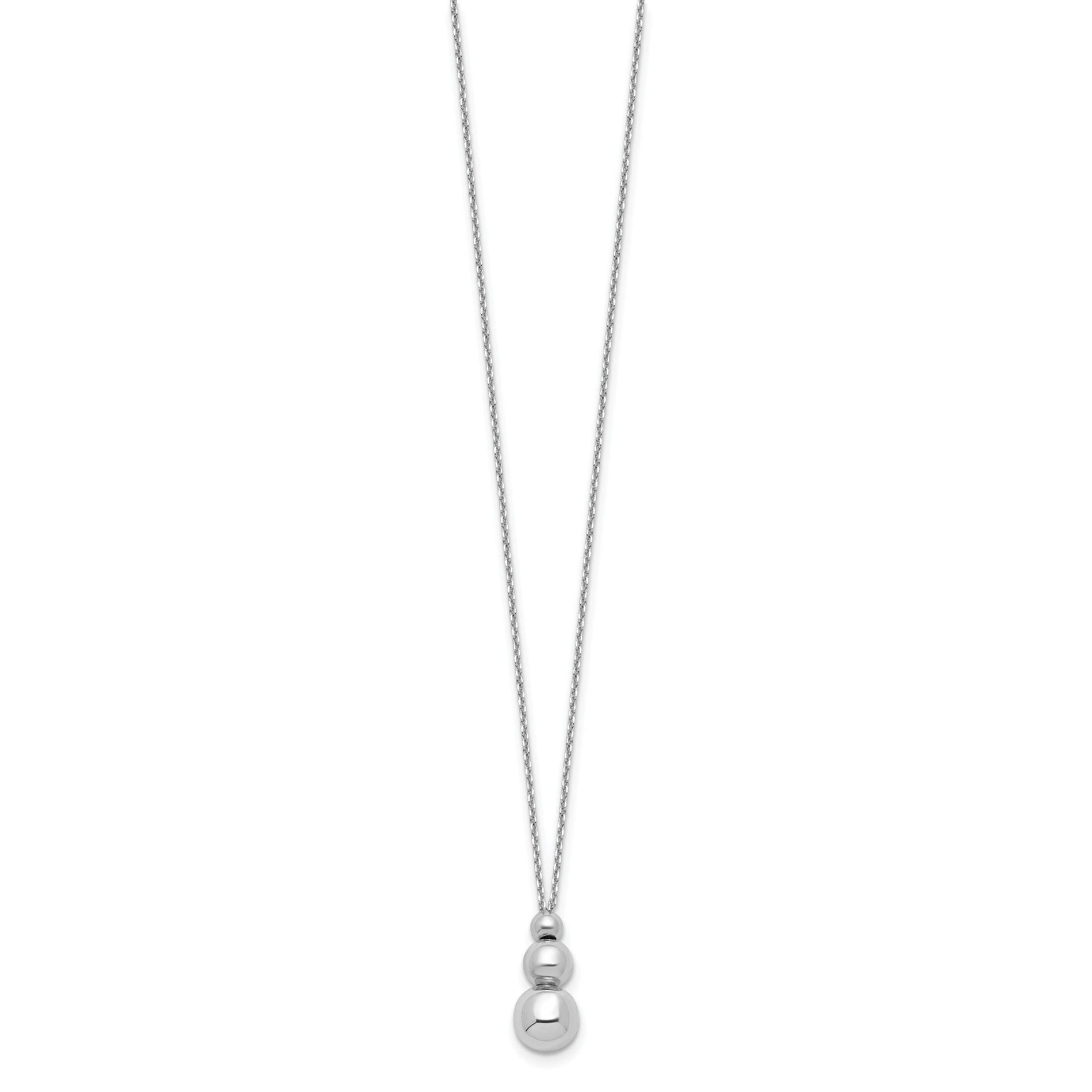 Sterling Silver Rh-plated Polished Beads with 1in ext. Necklace