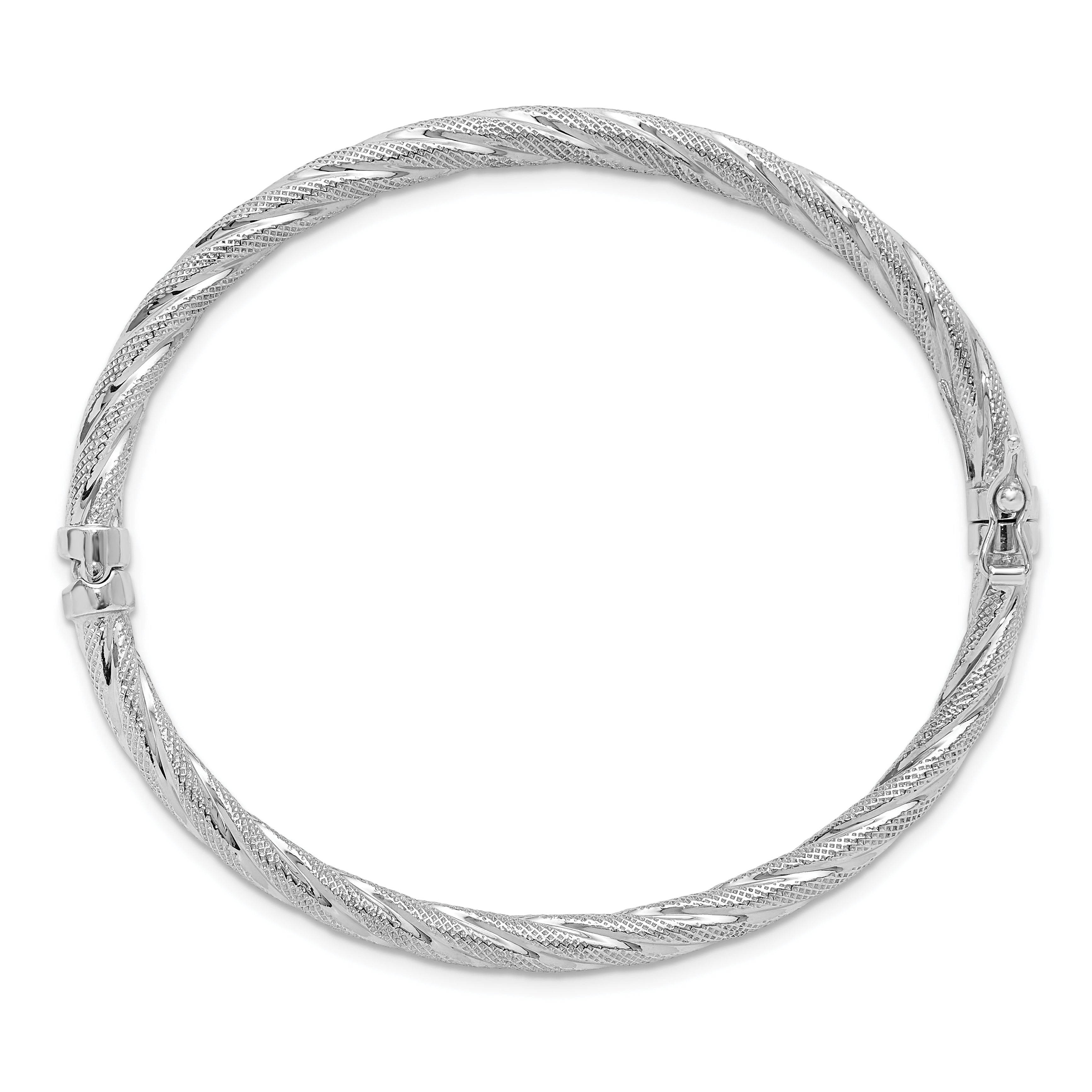 Sterling Silver Rh-plated Polished and Textured Twisted Hinged Ban