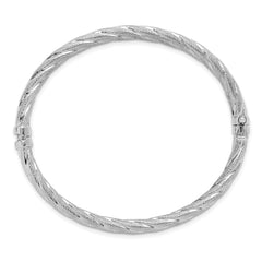 Sterling Silver Rh-plated Polished and Textured Twisted Hinged Ban