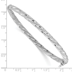 Sterling Silver Rh-plated Polished and Textured Twisted Hinged Ban