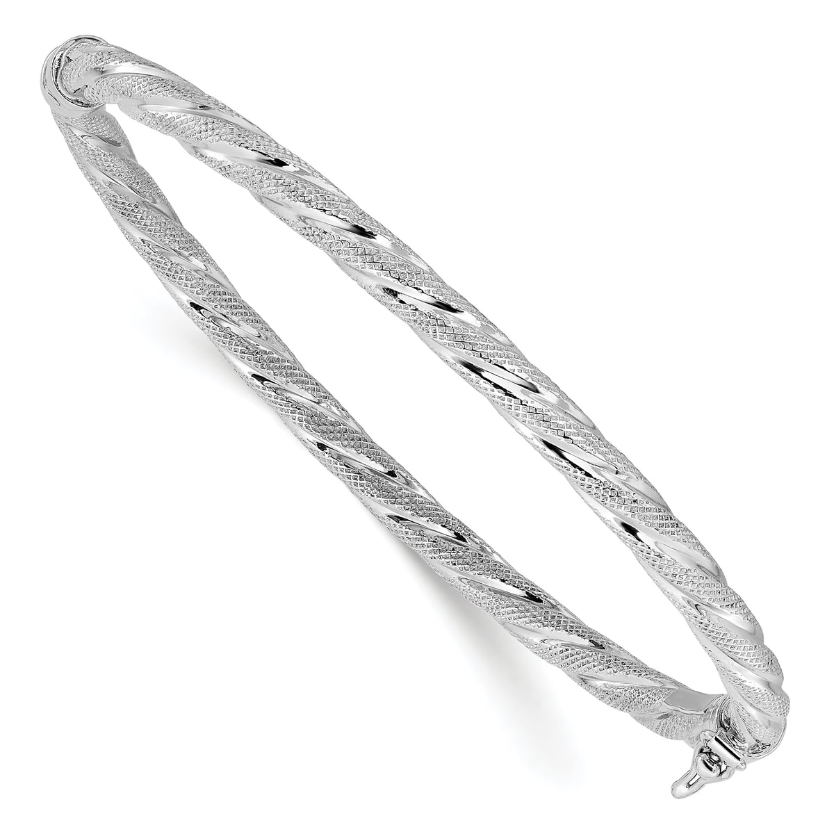 Sterling Silver Rh-plated Polished and Textured Twisted Hinged Ban