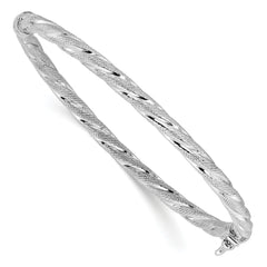 Sterling Silver Rh-plated Polished and Textured Twisted Hinged Ban