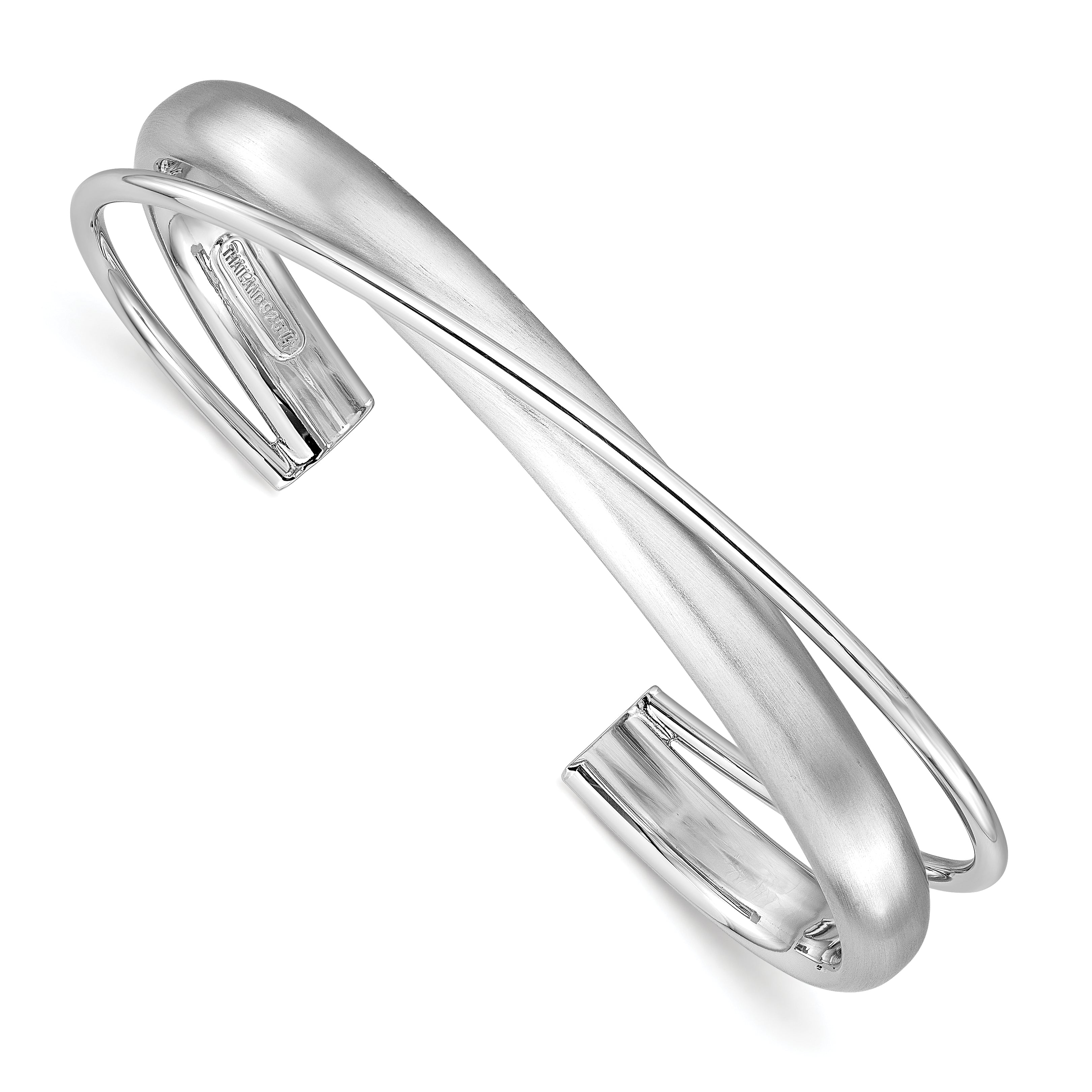 Sterling Silver Rhodium-plated Satin Polished Criss Cross Cuff Ban