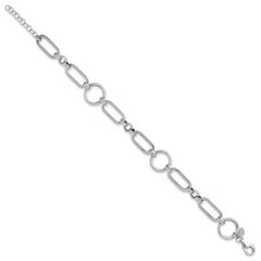 Sterling Silver Rhod-plated Polished Fancy Link w/ 1in ext. Bracel