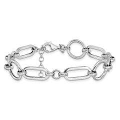 Sterling Silver Rhod-plated Polished Fancy Link w/ 1in ext. Bracel