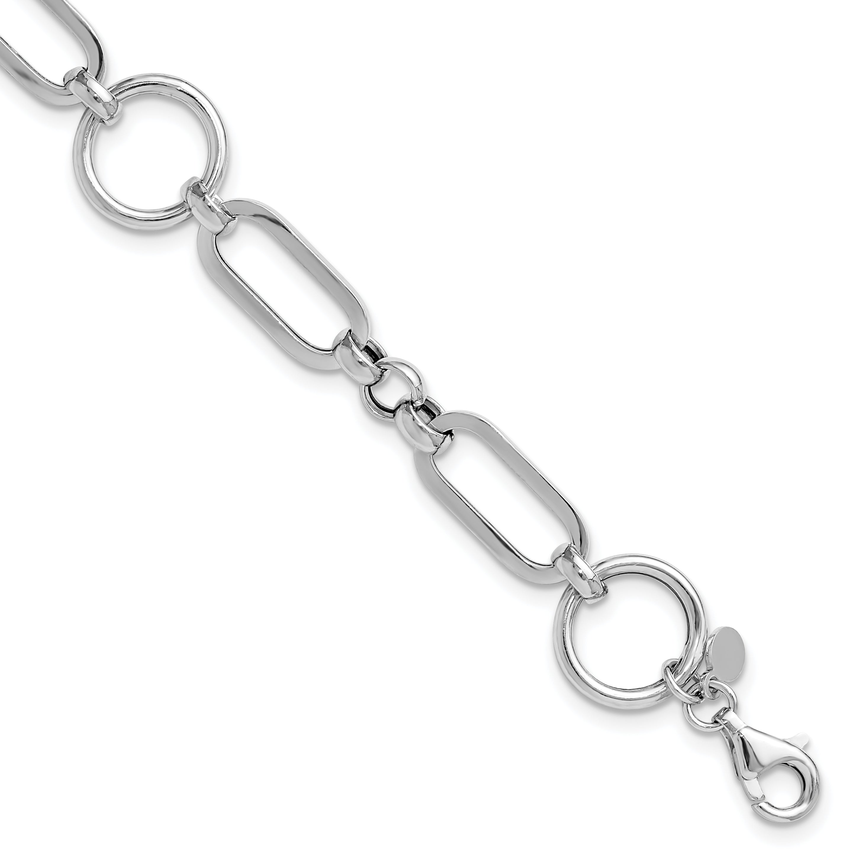 Sterling Silver Rhod-plated Polished Fancy Link w/ 1in ext. Bracel