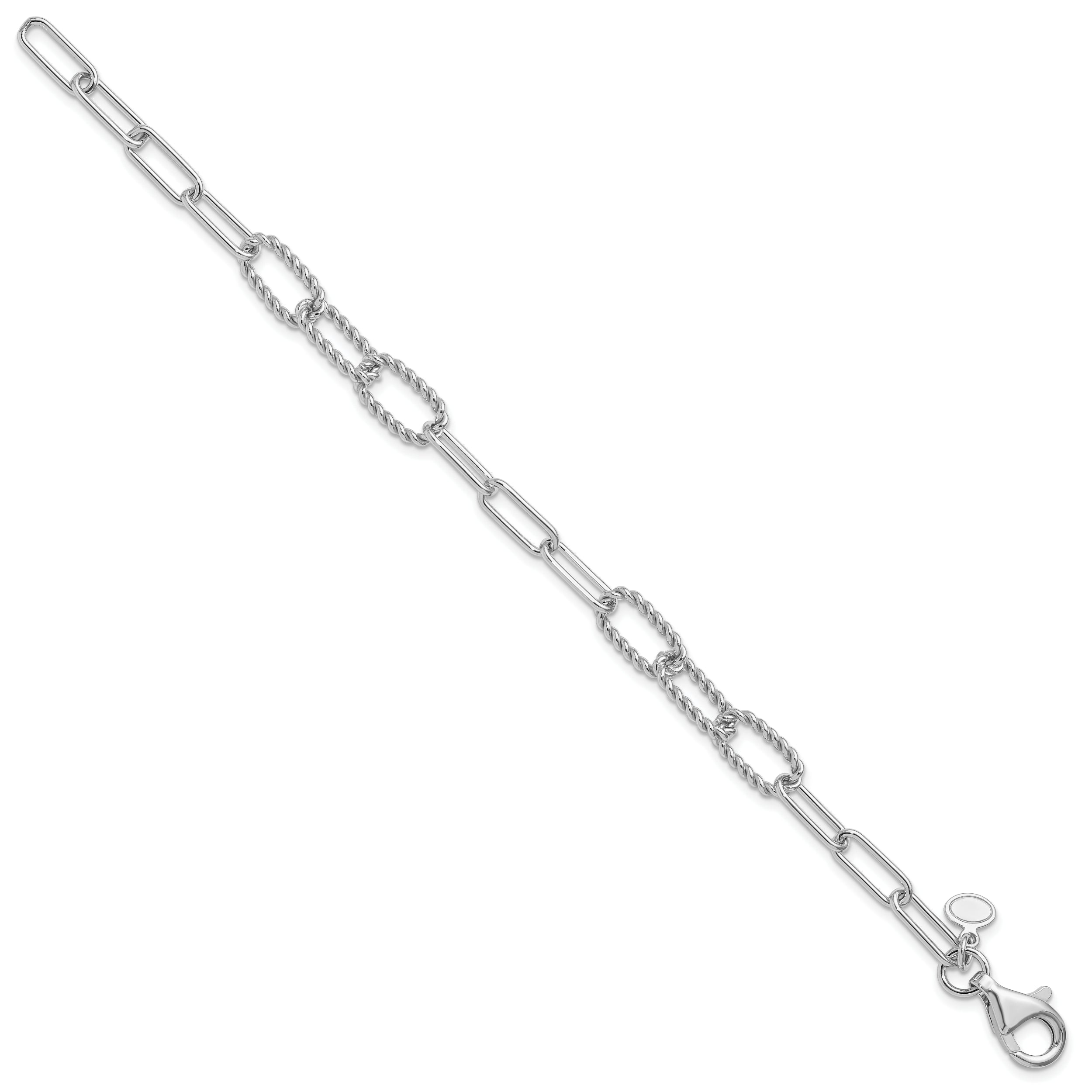 Sterling Silver RH-plated Polished/Textured Fancy Link Bracelet