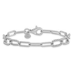 Sterling Silver RH-plated Polished/Textured Fancy Link Bracelet