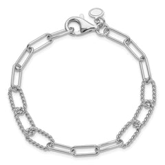 Sterling Silver RH-plated Polished/Textured Fancy Link Bracelet