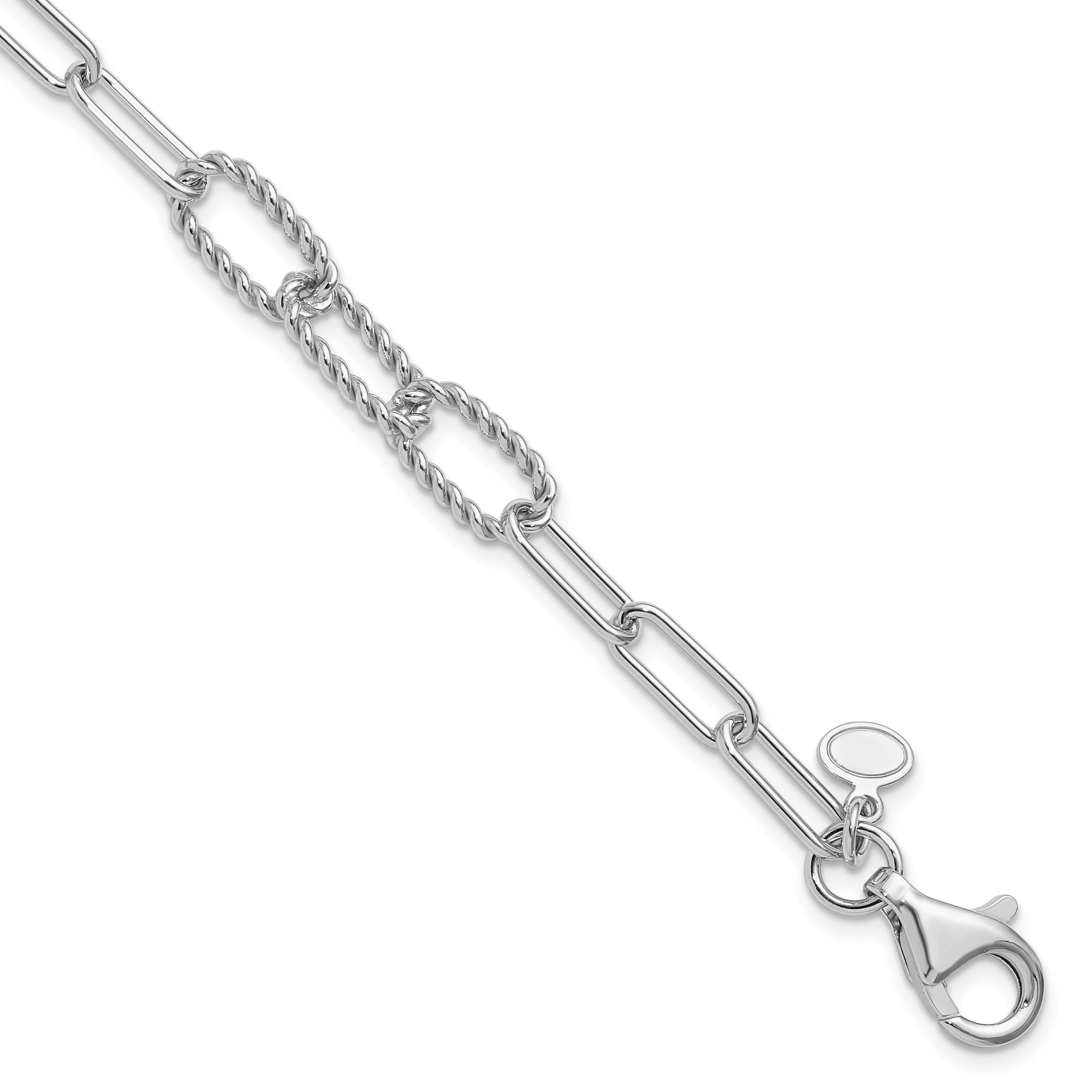 Sterling Silver RH-plated Polished/Textured Fancy Link Bracelet