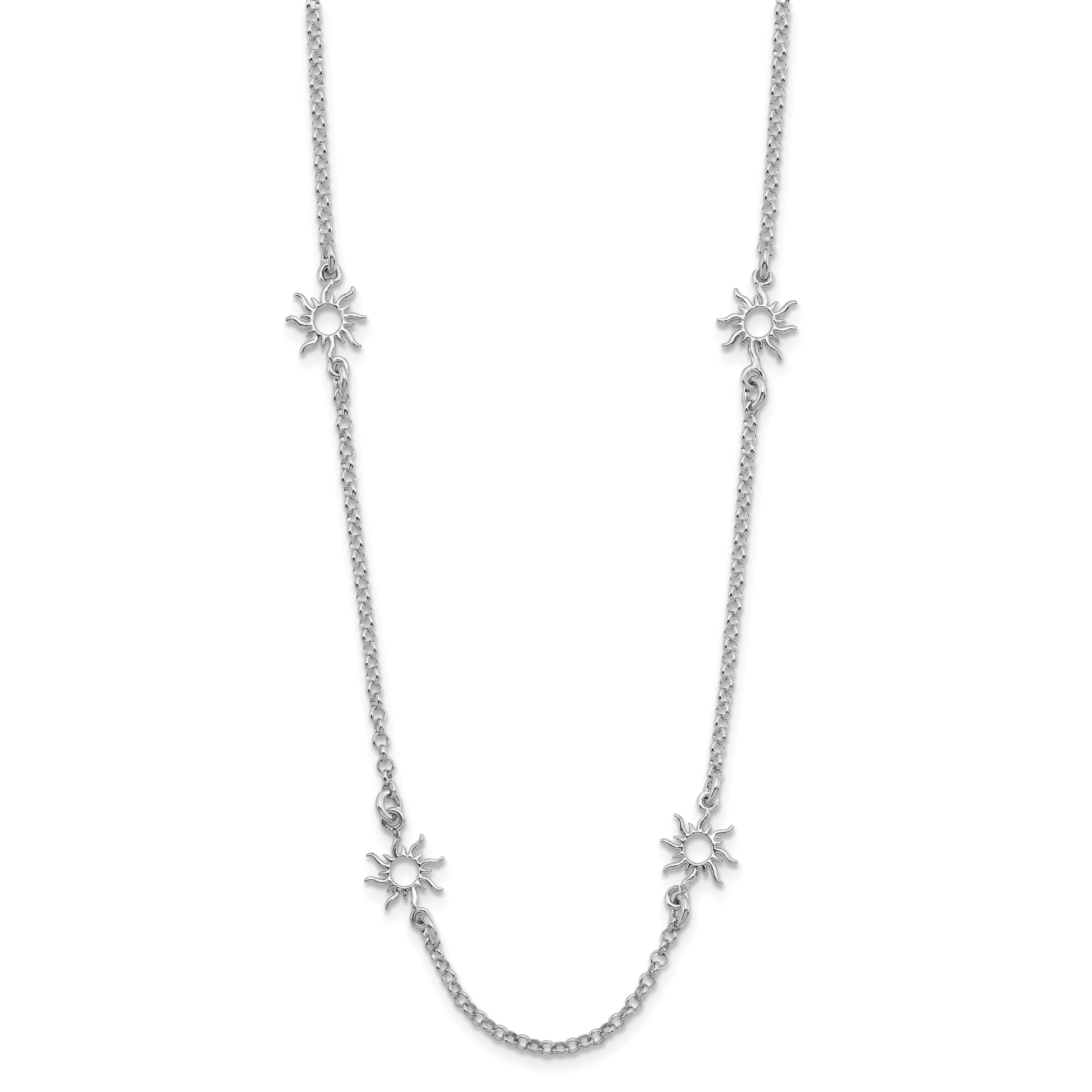 Sterling Silver Rhodium-plated Polished Suns w/1in ext. Necklace